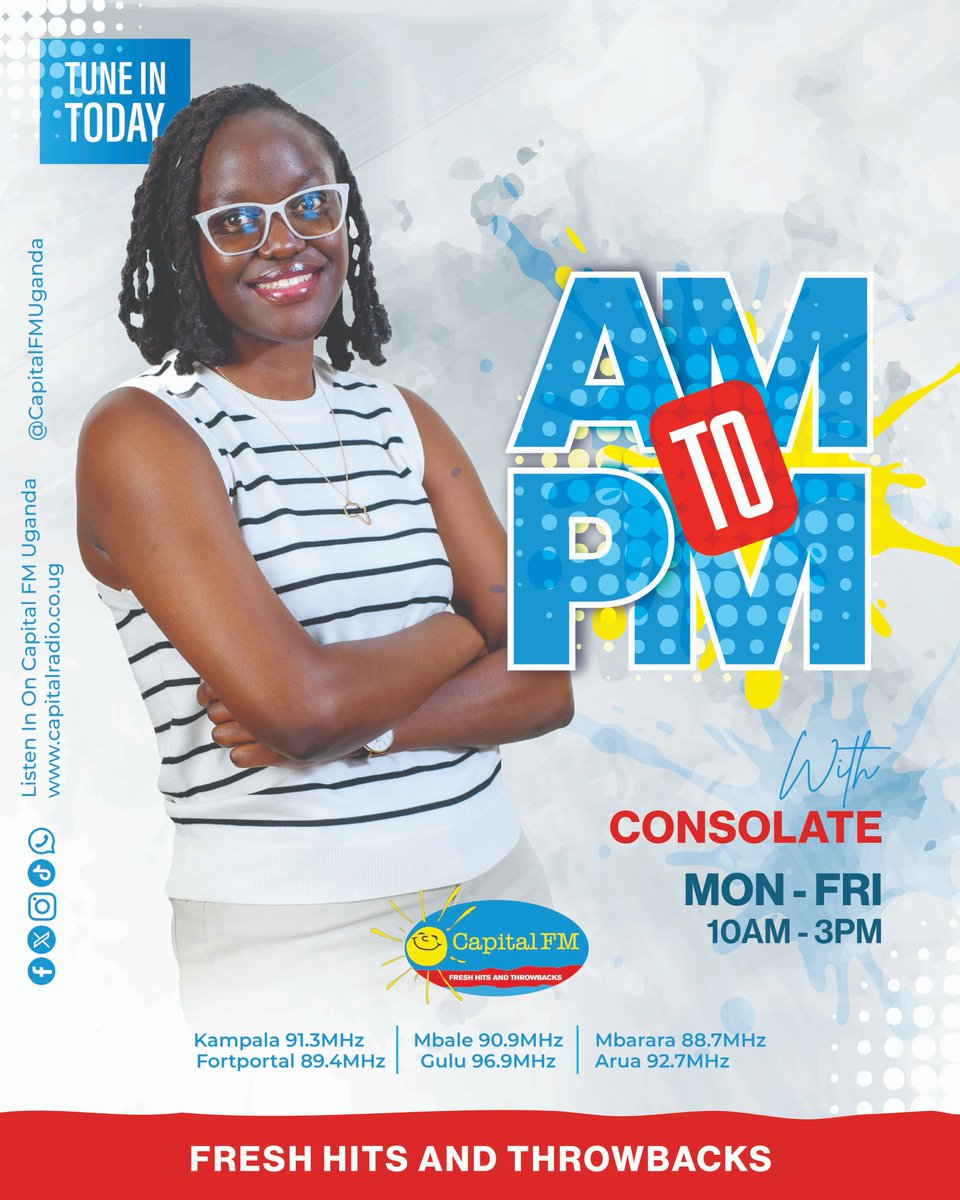 CapitalFMUganda's tweet image. Your Midday just got brighter

Great vibes, real talk &amp;amp; nonstop energy are on, 

AM TO PM with #Consolate

Tune in NOW on Capital FM

#AMtoPM #CapitalFM