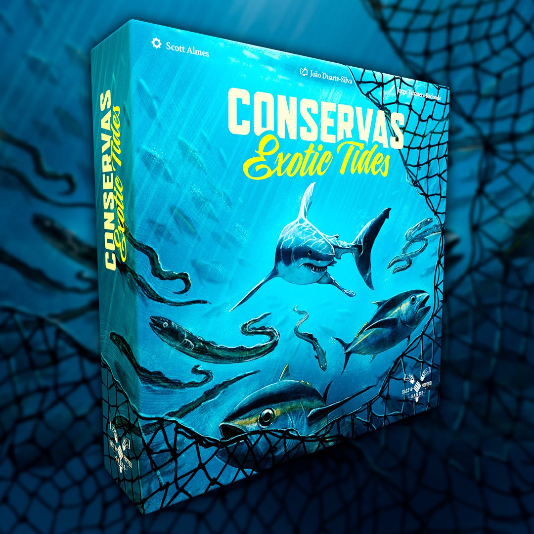 Nuevos mercados 📈 , nuevos barcos ⛵️y nuevos peligros 🦈 cambian todo lo que conocías de Conservas. Es hora de expandir tu negocio y afrontar la marea. Nos alegra anunciar que este año publicaremos la expansión 
CONSERVAS: EXOTIC TIDES 🫶🏽
+ info: saltandpeppergames.es/blogs/blog/nue…