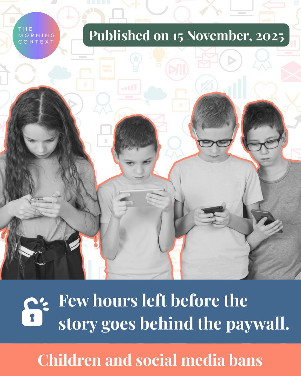 MorningContext's tweet image. Free read - Ending soon
As countries curb social media for under-15s, India’s 300 million children and ultra-cheap data make urgent, smart regulation to protect kids online critical now.
@akm1410 Writes: themorningcontext.com/internet/child…