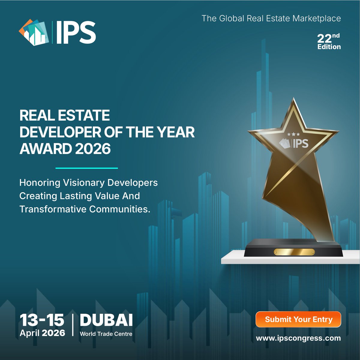 Vision. Impact. Legacy.
The Real Estate Developer of the Year Award 2026 recognizes those building communities that last.

Submit your entry today.
Book your Space Now! 
 13–15 April 2026 | Dubai World Trade Centre 

Winners will be announced on 14th April 2026 at Gala Dinner.