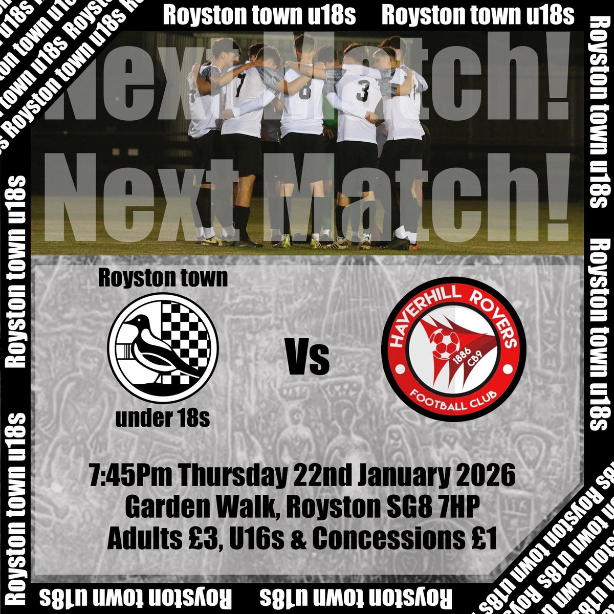 Why not come down this Thursday to Garden Walk and support the lads in their next League match under the lights against Haverhill Rovers U18s!!