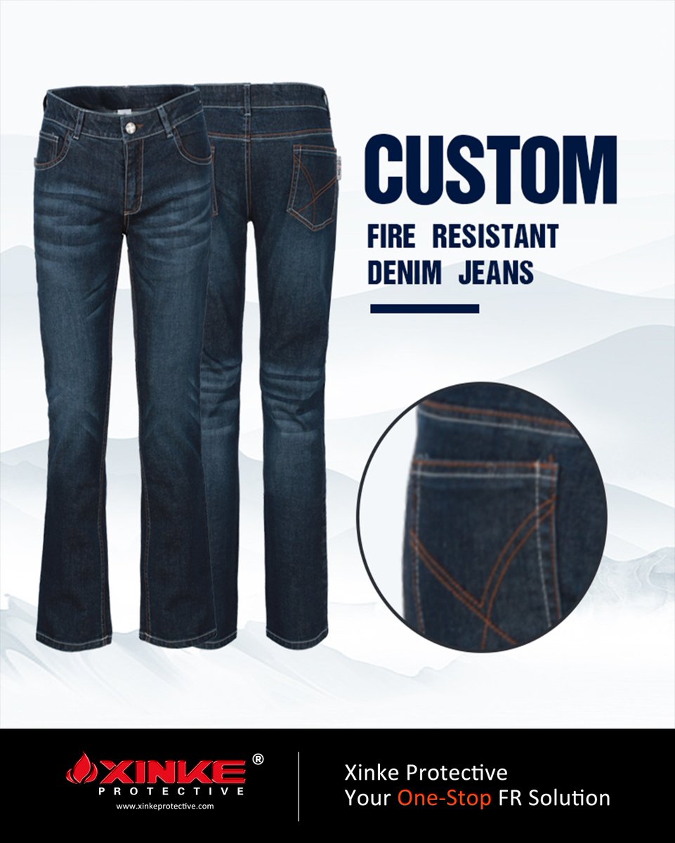 Built for real job sites, our FR jeans combine certified flame resistance with the durability and comfort of classic denim.

✔️ Certified fr fabric
✔️Durable denim construction
✔️Functional pockets for daily work
✔️Custom options available (OEM / ODM)

📩 Contact us now.