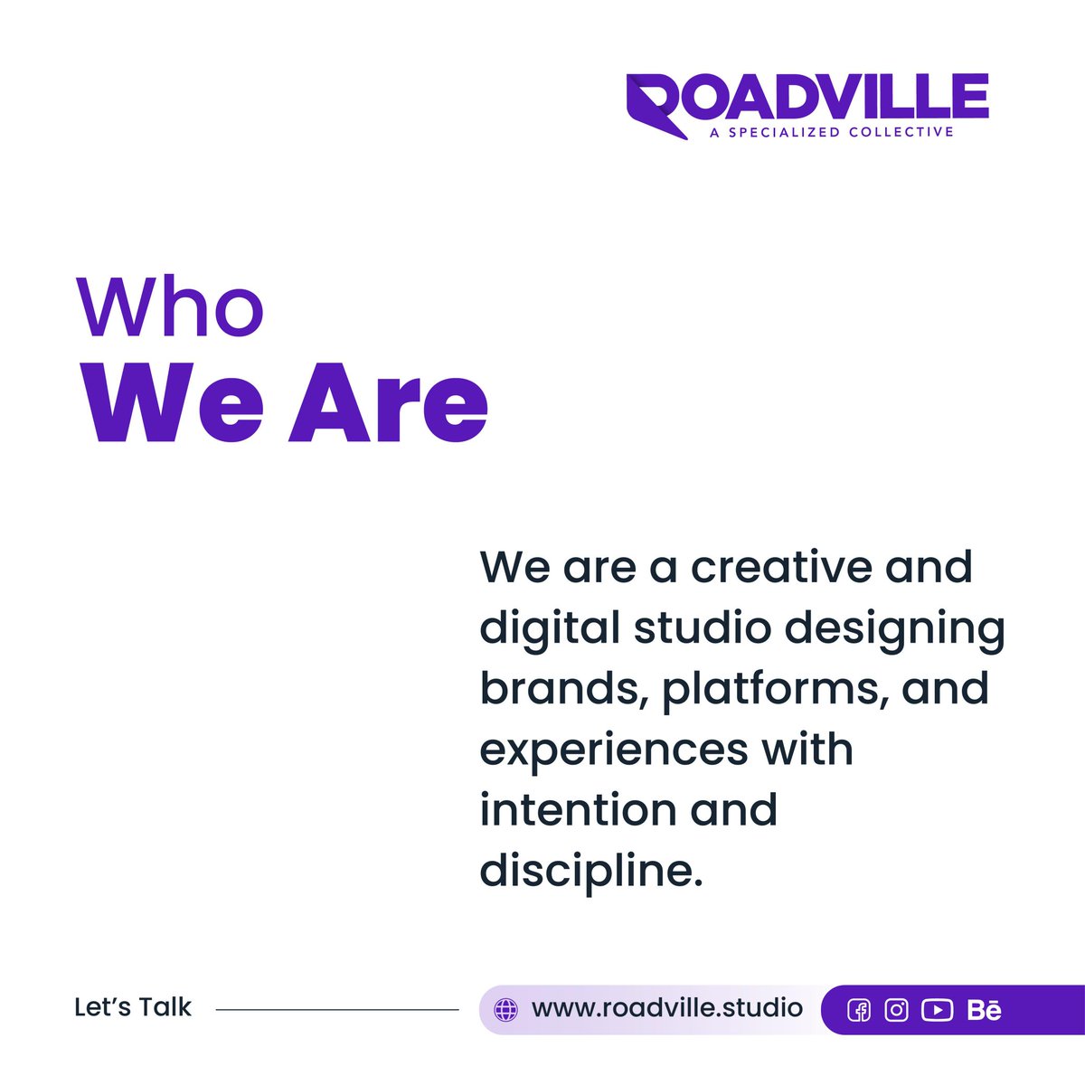 We are a creative and digital studio designing brands, platforms, and experiences with intention 🎯 and discipline 🧭.

#RoadvilleStudio #CreativeStudio #BrandBuilding #DesignWithPurpose