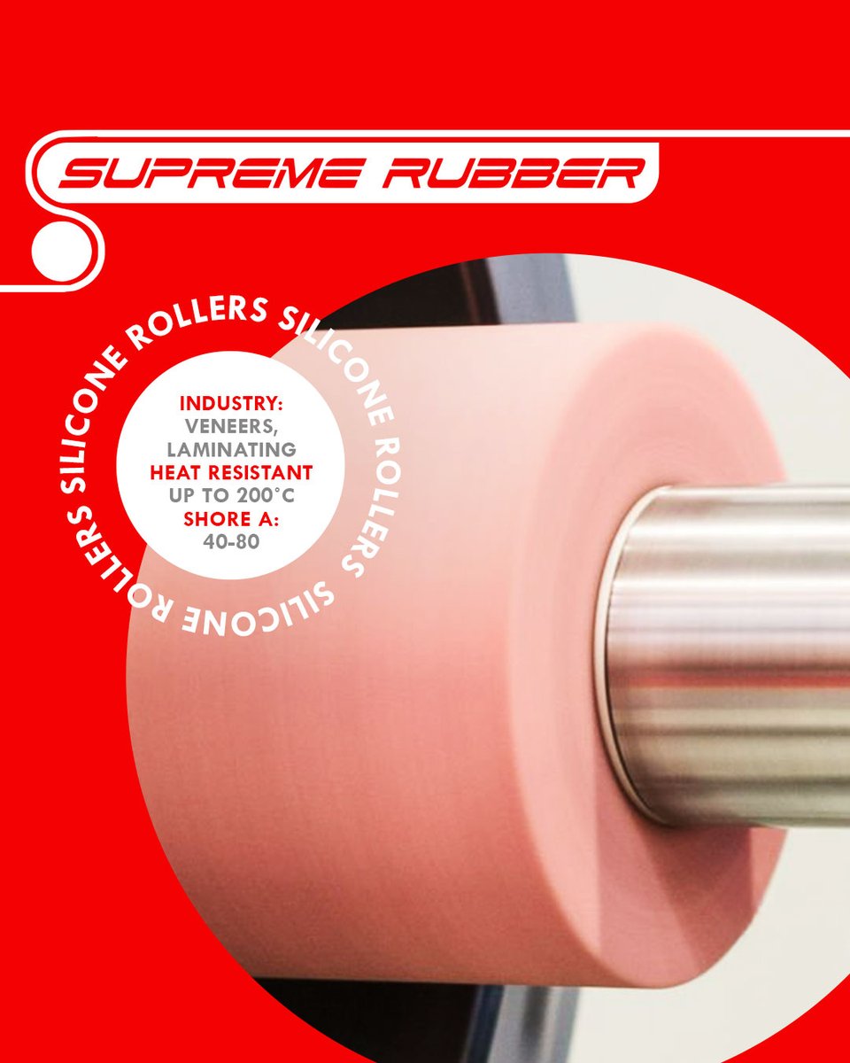 SupremeRubber's tweet image. Silicone rollers excel in laminating and veneer work, with heat resistance up to 200°C and Shore A 40–80. They ensure excellent release and reliable performance in plastic film, waxing, and high-temperature applications.

#supremerubber #rubberrollers #h supremerubber.co.za