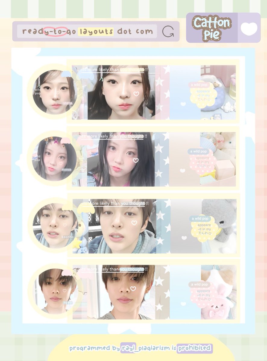 cattonpie's tweet image. 𐔌՞꜆.  ̫.꜀՞𐦯  help rt _♡ 🍮
&amp;lt; every reaction are cherished! &amp;gt;

moshimosh ! rayi bawa layout ready stock kya, hanni, ian, karina, stella, wonhee, keonho, seonghyeon yang bisa ditukar dengan 7.OOO koin 🍡 aio jemput 🐱 !
 #zonauang #zonajajan