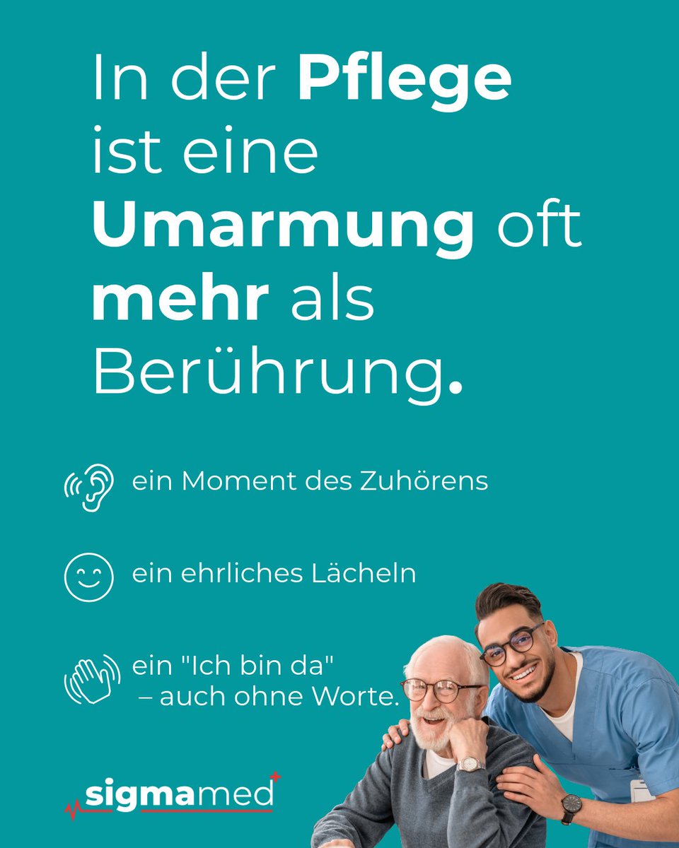 💙 Heute ist Internationaler Tag der Umarmung. In der Pflege ist Nähe oft mehr als Berührung: Zuhören, ein Lächeln, ein stilles „Ich bin da“. Danke an alle, die täglich Halt geben – mit Herz. #HugDay #PflegeMitHerz #Sigmamed