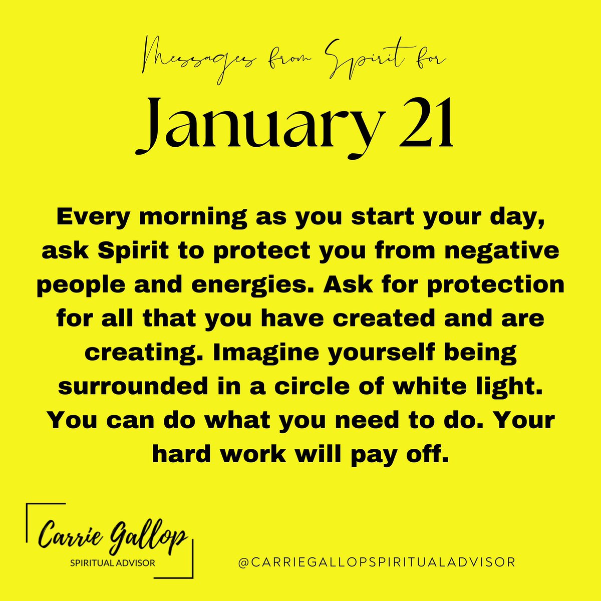 CarrieGallop's tweet photo. Messages From Spirit for January 21 💕🙏✨

#Daily #Message #Protection #WhiteLight #HardWork #YouCanDoIt #AskForProtection #Negative #Positive #Energy #Creating #Creations #Abundance #Prosperity #HardWorkPaysOff https://t.co/ov9pZGi50w