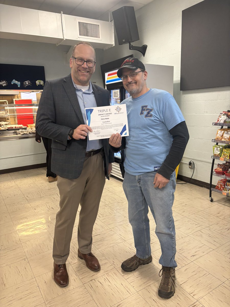 A big congratulations to our incredible custodian, Chris! Dr. St. Pierre honored him with the Triple E Impact Award for consistently going above and beyond for our NMS students. We are so grateful for all you do! #FZNMScougars