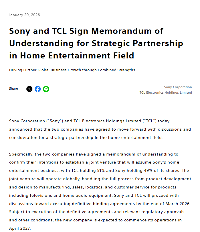 CNBCTV18Live's tweet image. #Sony to sell majority stake in #BraviaTV arm to China’s #TCL