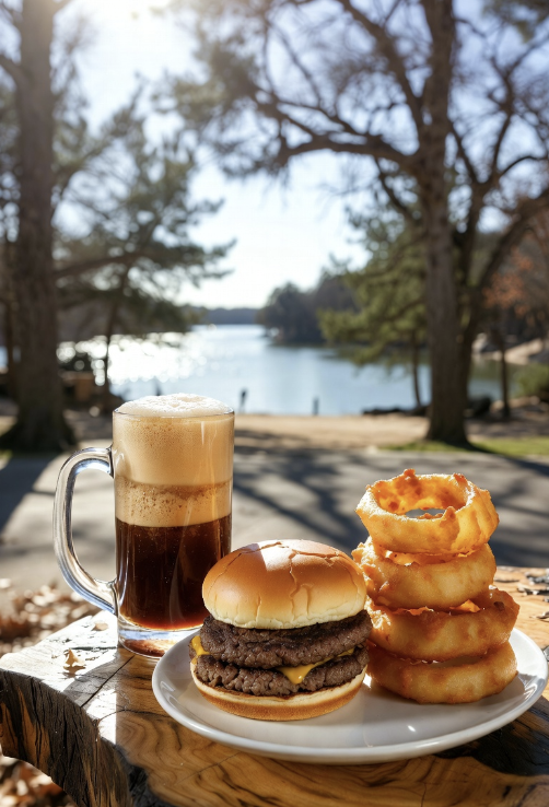 Sodasteves's tweet photo. Tuesday, January 20, 2026 — evening unwind edition.
Still vibing off that Soda Steve's energy from Lake Tenkiller.
 Fresh-ground beef burgers, hand-breaded onion rings (zero canned cheese nonsense), Monte Cristo sandwiches that hit different, and the star: ice-cold homemade root beer in a frosty mug or turned into a creamy float.

 All served with real soft-serve treats and a side of genuine hospitality. 
Run by Certified Executive Chef Steve Pool at Fin & Feather Resort in Northeast Oklahoma — it's not just food; it's "Hospitality on a Mission."
 Steve's been building small churches internationally (Costa Rica since 2002, Vietnam, India, South Africa) and doing local outreach, all while slinging lakeside goodness.
 The dining room even has mission photos and artifacts — peak wholesome.If you're anywhere near Gore, OK this winter, detour here for the reset: lake views, no-frills quality, and that reminder good food + good intent changes things.Adding this to the 2026 road trip map for sure. 

Who's been or planning a visit? 

Drop your must-try item below.

 #LakeTenkiller #HospitalityOnAMission #OklahomaEats