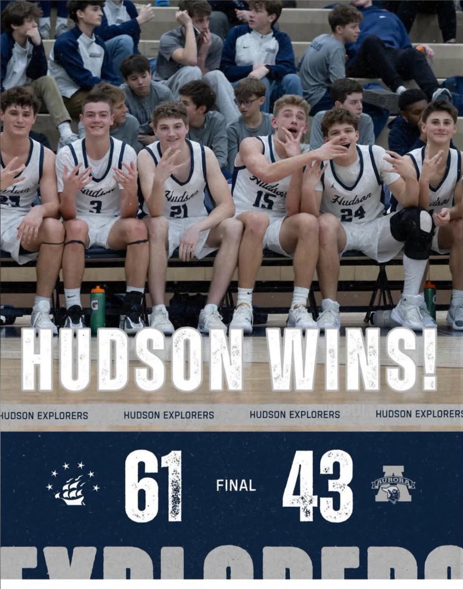 HudsonHoops_'s tweet photo. The @HudsonHoops_ team picked up win #10 tonight as they  lead wire to wire in their Suburban League tilt with Aurora. Carlton lead the way for the Explorers with 19 points, while Nathan Judy &amp; Trent Smith cleared the glass! Hudson will host Wadsworth this Friday…see you there! https://t.co/Zdk0moDXhA
