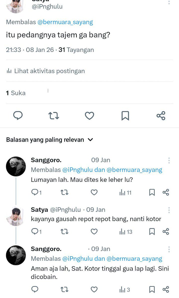 iPnghulu's tweet image. remember our firstt meett? @ArungGuruh
yang katanya mau beset leherku pake pedang sanemi di menfess. sampe setiap aku jb tl kamu, pembahasannya cuma 'udah siap dibeset lehernya?'