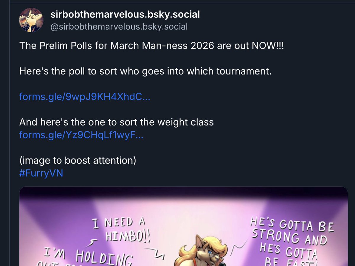 I uh, Don't really wanna post images on twitter so March Man-ness is mostly gonna be held... Elsewhere

forms.gle/rPeozUiJC7ZsHD…
forms.gle/fgdBiJEFpu8SW2…