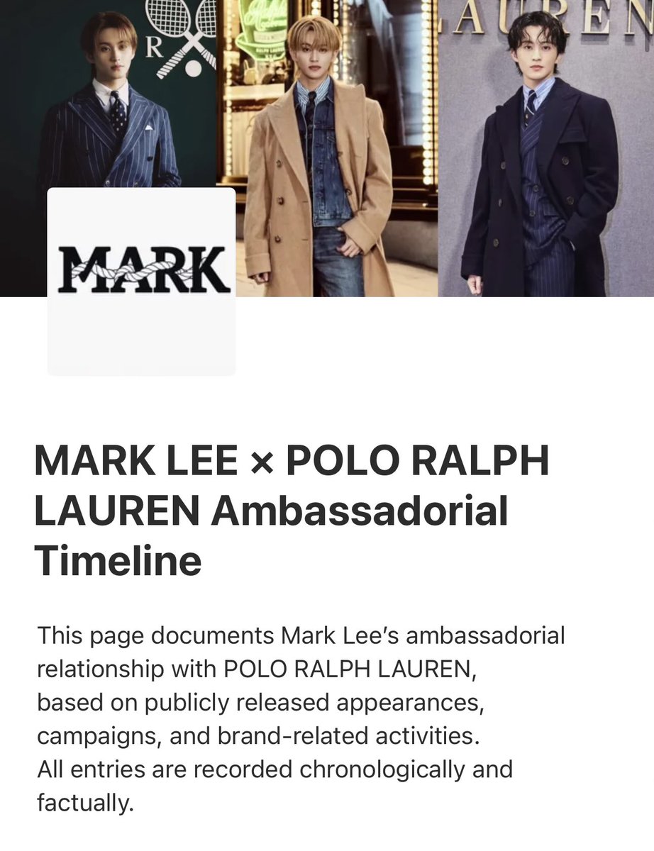 faiakacotton's tweet image. Marklee style เขียนไทม์ไลน์มาร์คกับโปโลไว้ดีมาก รวบรวมเรื่องราวตั้งแต่2022-2026 มันทำให้เห็นความสัมพันธ์ของมาร์คกับโปโลว่าพัฒนามาไกลมากแค่ไหน ทุกคนไปอ่านกัน
🔗marklees-style-archive.notion.site/MARK-LEE-POLO-…

MARK LEE AT RALPH LAUREN FALL 2026
#RalphLaurenFall26xMarkLee
@RalphLauren