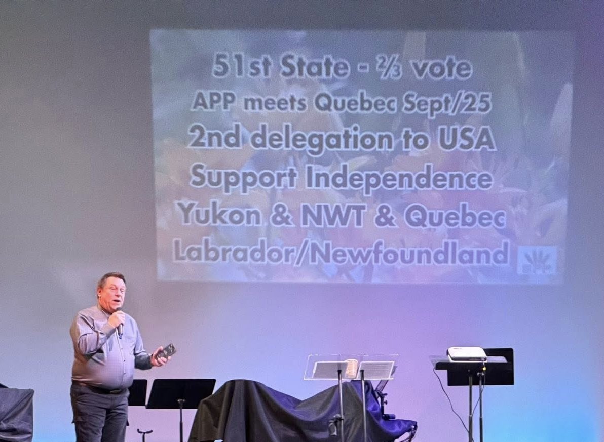 LHubich's tweet image. Here’s a picture from the treasonous Separatist Forum held in a local Regina Church on Saturday, January 17, 2026. Seems to confirm significant foreign interference and collusion with the Trump administration in attempting to break up and annex our country.
