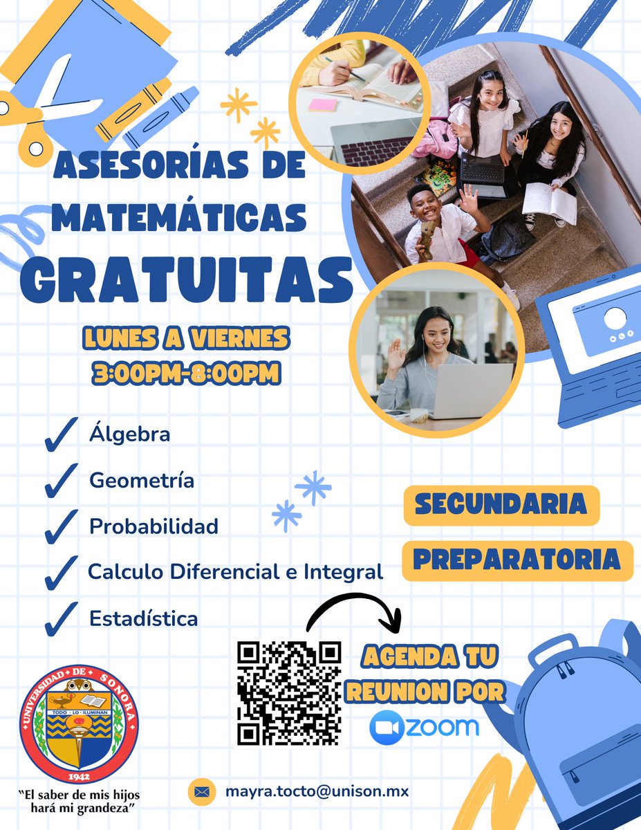￼
🔔🔔Estudiantes de secundaria y preparatoria en Sonora 
￼
¿Necesitas apoyo en matemáticas? Ofrecemos asesorías virtuales gratuitas. 

Agenda tu asesoría escaneando el código QR o ingresando al siguiente enlace:
￼
 forms.office.com/r/AzNframZxL