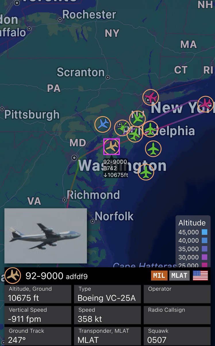 RealAbs1776's tweet image. AF1 was wheels up to Davos around 9:55pm EST. 

Less than an hour into it’s flight, it did an about face and is heading back to DC. 

Why? 👀👀👀

(h/t: @Kdd912x)