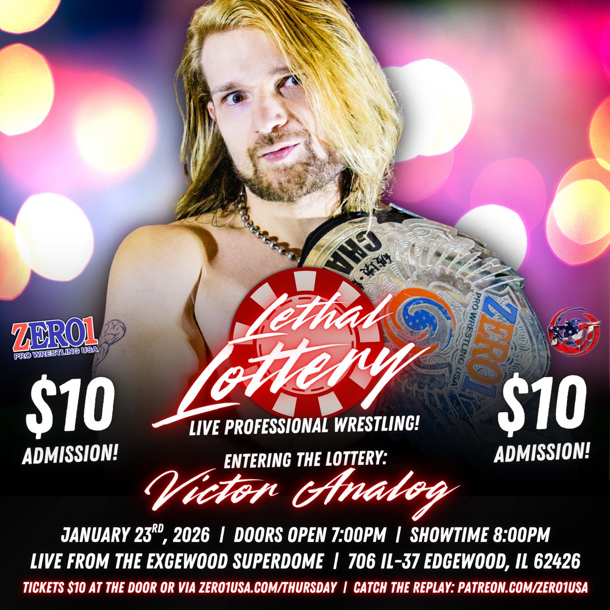 Zero1USAcom's tweet image. 🔥 TALENT ANNOUNCEMENTS 🔥

The following competitors are OFFICIAL for this Friday’s LETHAL LOTTERY field:

TNT Champ Lonzo Romero
Z1USA Heavyweight Champ Victor Analog
“Tooth Out Of Line” Kenny Kalix
“QP” Quest Parker

💥 LETHAL LOTTERY 💥
📆 Friday, January 23rd, 2026
⏱️ Doors…