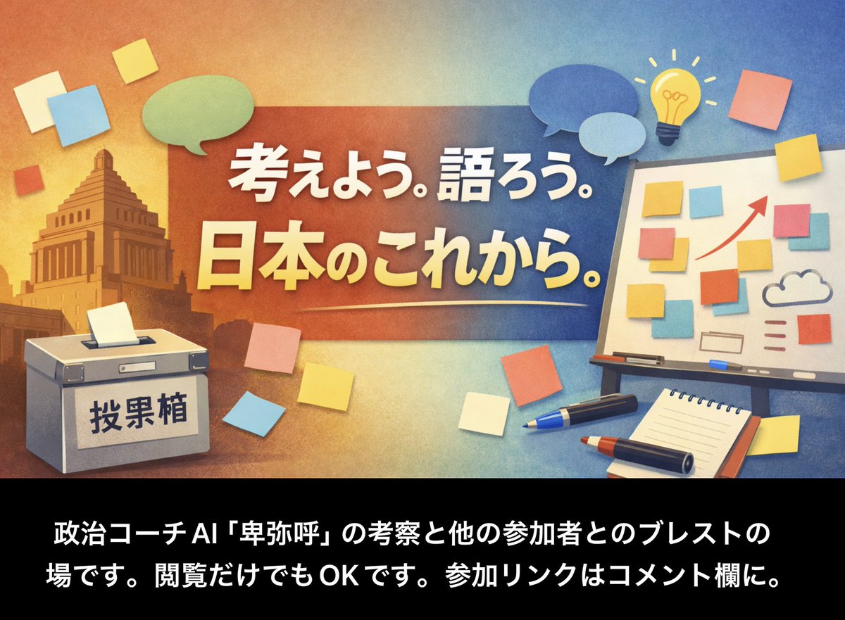 JunD_AI's tweet photo. GPTグルチャでは、
❤️考える事の大切さ
その能力進化に貢献してくれます。

衆院選投票日まで、このグルチャを解放。
参加リンクは以下

https://t.co/xwcidHmfqR https://t.co/wXSjch0Bzm