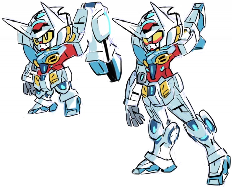 「頭部共通でSDリアル変形ガンダム、SD側からバランス調整。いけそう?Gセルフの可」|油屋とんびのイラスト