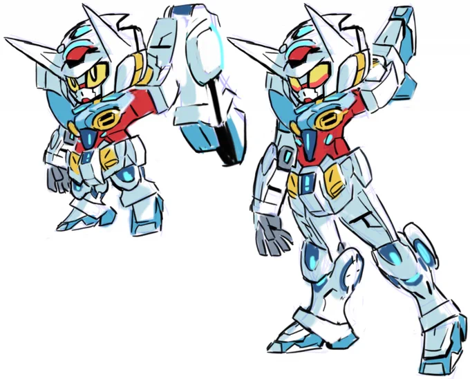 頭部共通でSDリアル変形ガンダム、SD側からバランス調整。いけそう?Gセルフの可愛さでだいぶ補正がかかってる気もしますけどね。