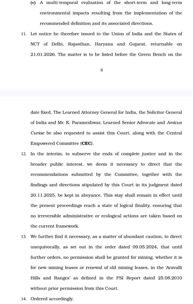 The suo motu case by Supreme Court regards Definition of Aravalli and other ancilliary issues will be heard today by a bench led by Hon'ble CJI. The directions to 4 states ( Delhi, Rajasthan, Haryana and Gujarat) are given from SC bench order dated 29 Dec 2025.#SaveB1
