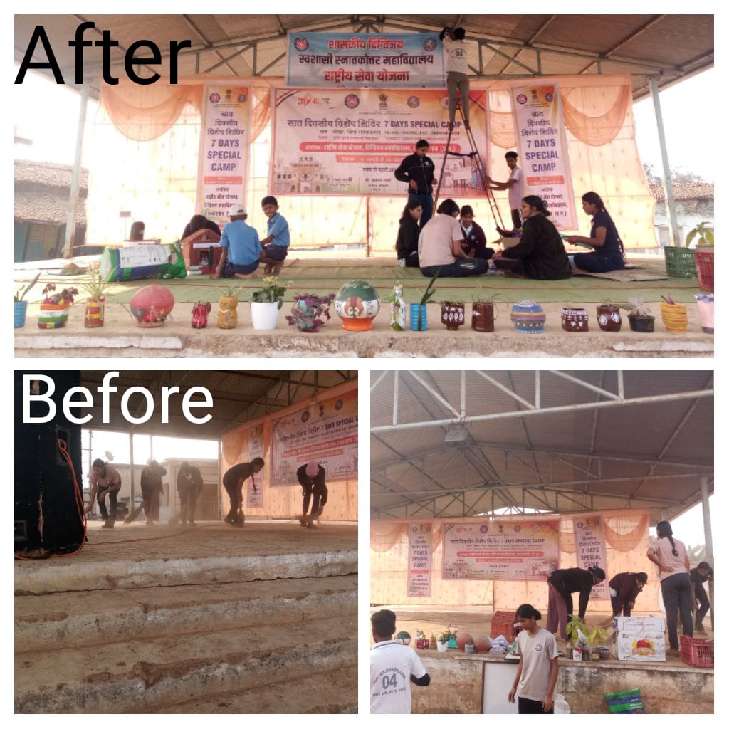 nssdmvrjn's tweet photo. @nssdmvrjn के राष्ट्रीय सेवा योजना द्वारा आयोजित सात दिवसीय विशेष शिविर ग्राम घोरदा जिला राजनांदगांव (छ.ग)  का #द्वितीय_दिवस.. 
 परियोजना कार्यांतरगत गतिविधियां
#मंचसज्जा_एवं_सेल्फीजोन_निर्माण
#स्वच्छता
#स्कूल_परिसर_में_सफाई
#सोखता_गड्ढा_निर्माण
#हैडपंप_की_साफ_सफाई 
#जूता_रैक https://t.co/DqONkQJ0lG