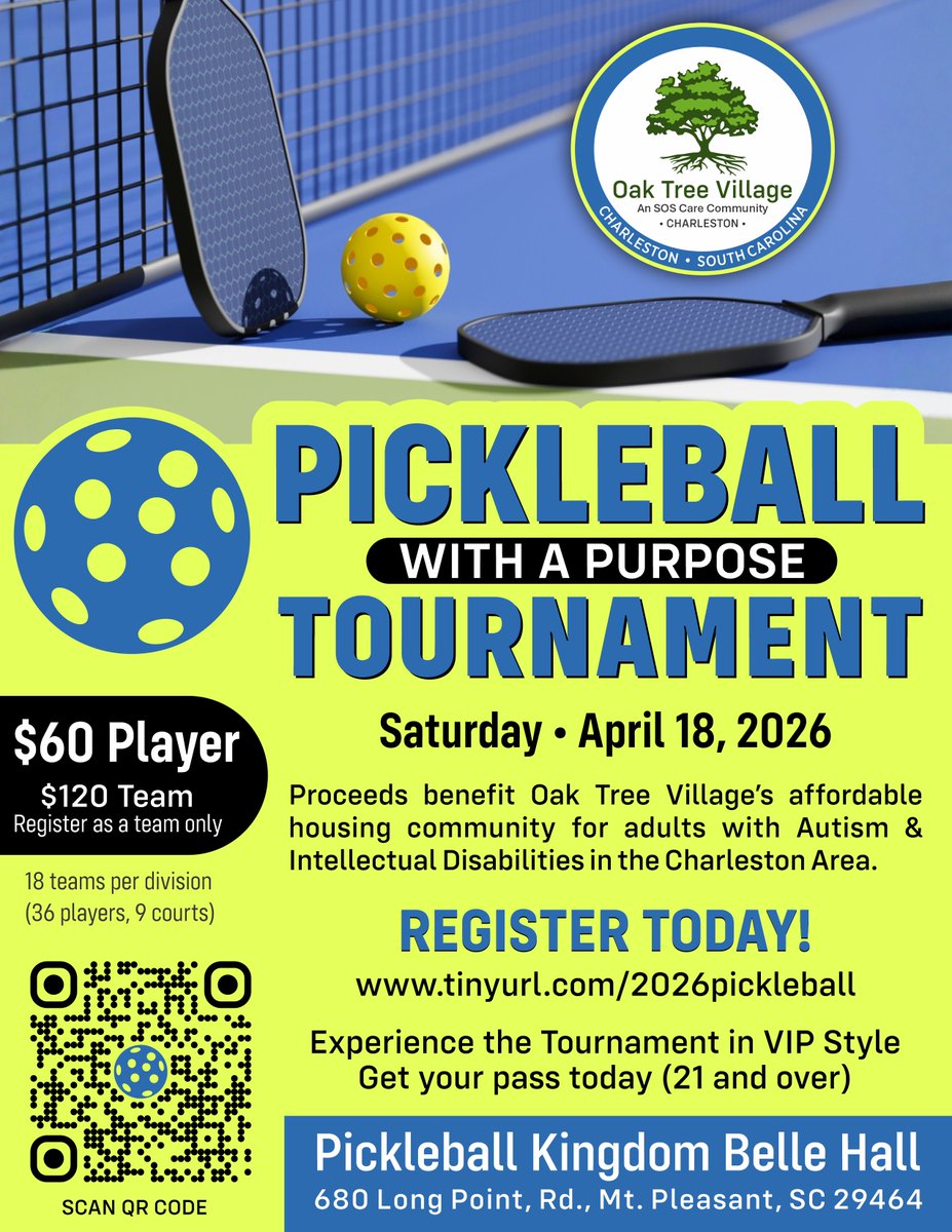 Hope4SOS's tweet image. Some events are about competition.
This one is about community.

Oak Tree Village is a place where adults with autism and intellectual disabilities can live with dignity, independence, and belonging. 

tinyurl.com/2026pickleball