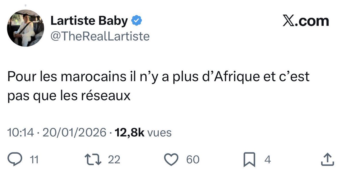 SalimDjellab's tweet image. La défaite du Maroc 🇲🇦 face au Sénégal 🇸🇳 a surtout révélé la négrophobie du rappeur franco-marocain Lartiste @TheRealLartiste 
Des propos graves, indignes. Boycotter les sons de ce sombre connard ! 👊