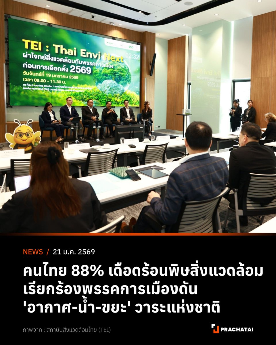prachatai's tweet image. สถาบันสิ่งแวดล้อมไทย เผยผลสำรวจชี้คนไทยกว่า 88% ได้รับผลกระทบสิ่งแวดล้อมระดับปานกลางถึงรุนแรง เตือนสิ่งแวดล้อมไม่ใช่ประเด็นรองอีกต่อไป พร้อมจี้พรรคการเมืองยกระดับกฎหมายอากาศสะอาด การจัดการน้ำ และขยะครบวงจร เป็นวาระหลักกำหนดอนาคตประเทศ

อ่านเพิ่มเติม: prachatai.com/journal/2026/0…
