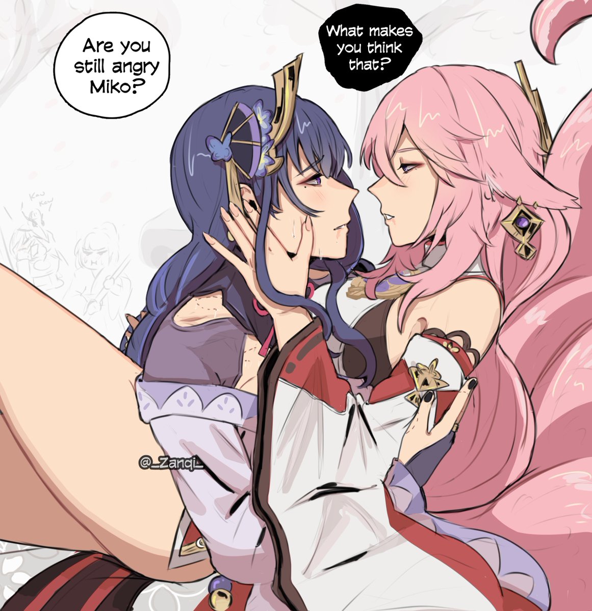 _Zanqi_'s tweet image. Grudges must be paid back in kisses 
#eimiko #RaidenEi #Yaemiko #GenshinImpact