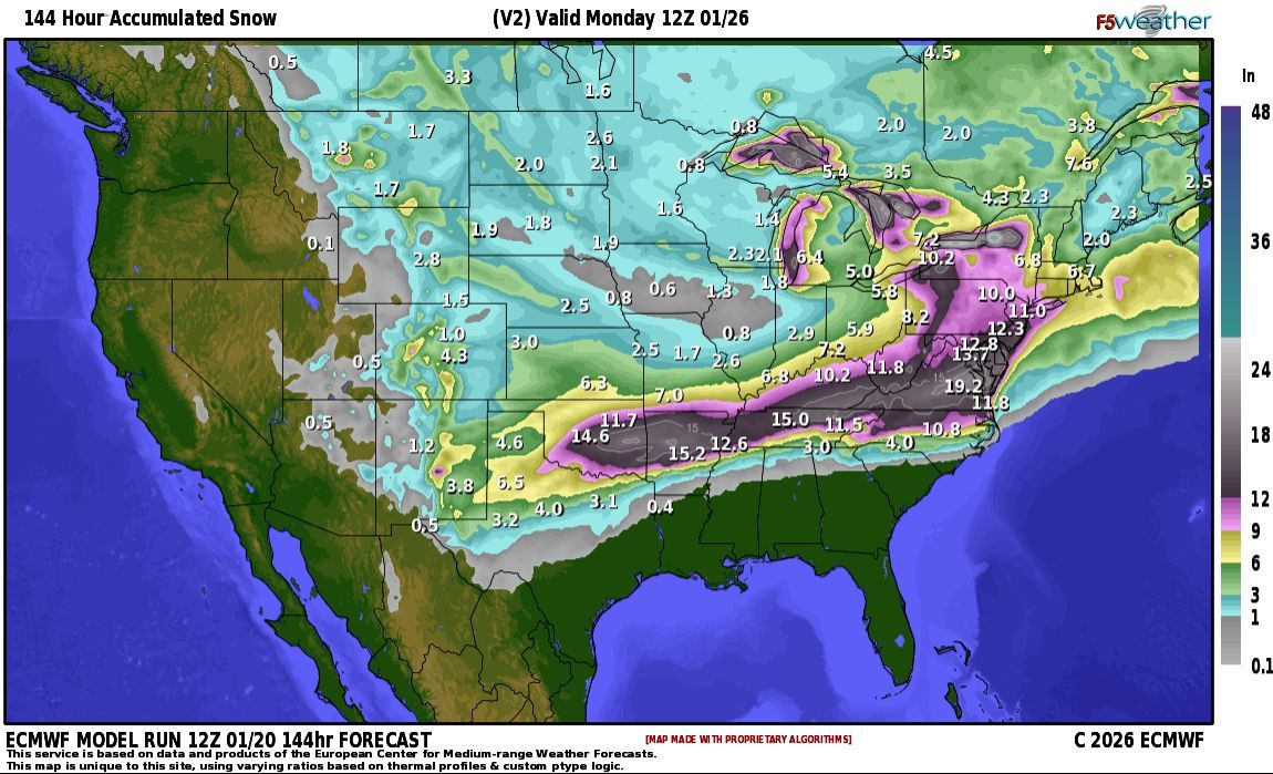 F5Weather's tweet photo. If the morning run of the European ECMWF has it's way, a major winter storm is heading to the southeast this weekend. Ice accumulations of a couple INCHES are depicted in a line from Texarkana to Atlanta. And just north of that line 15-20" of snow in a line from Oklahoma City to Nashville and Norfolk! Even if the exact track and values are not correct, the overall idea of this being a major storm should require your attention if you live in these areas.

Attached are morning model run depictions from https://t.co/NBFeHG1Guo