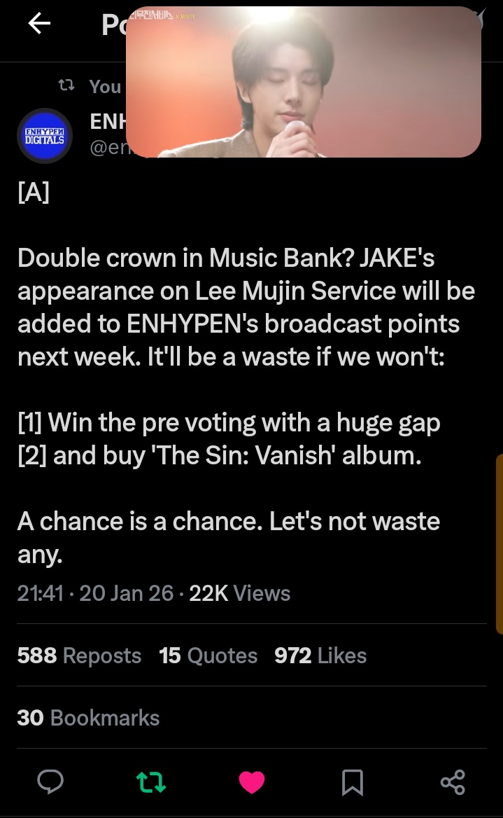 miamorenha's tweet image. VIEWS OF THIS ONE WILL BE ADDED TO ENHAS BROADCAST POINTS  IN MUSIC BANK NEXT WEEK.  SO IF YOU TRULY CARE ABT ENHA AND JAKE, PLEASE WATCH ON YOUTUBE.
youtu.be/310BeJgswro?si…