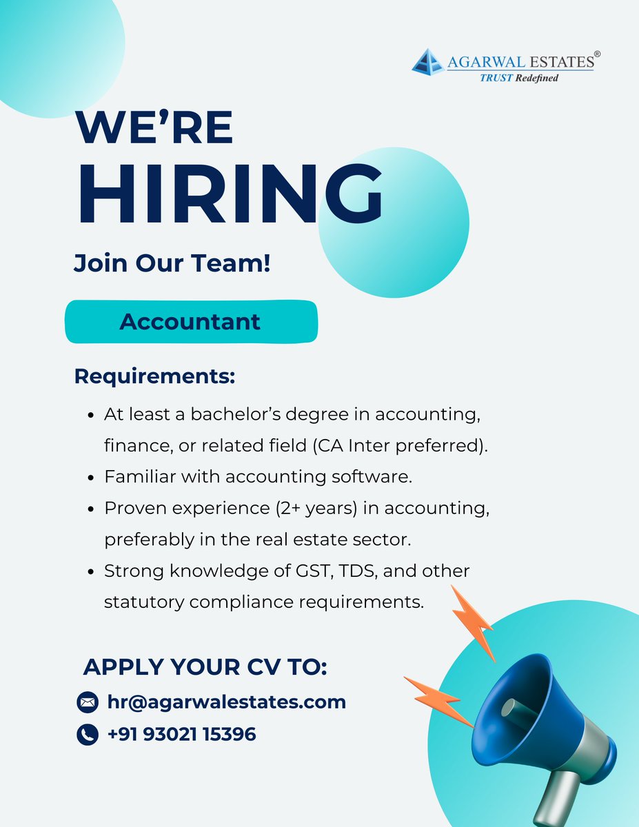👉 Apply now or refer someone! 
✉️hr@agarwalestates.com | 📞+91 93021 15396 

#Hiring #Accountant #BangaloreJobs #AgarwalEstates #FinanceCareers