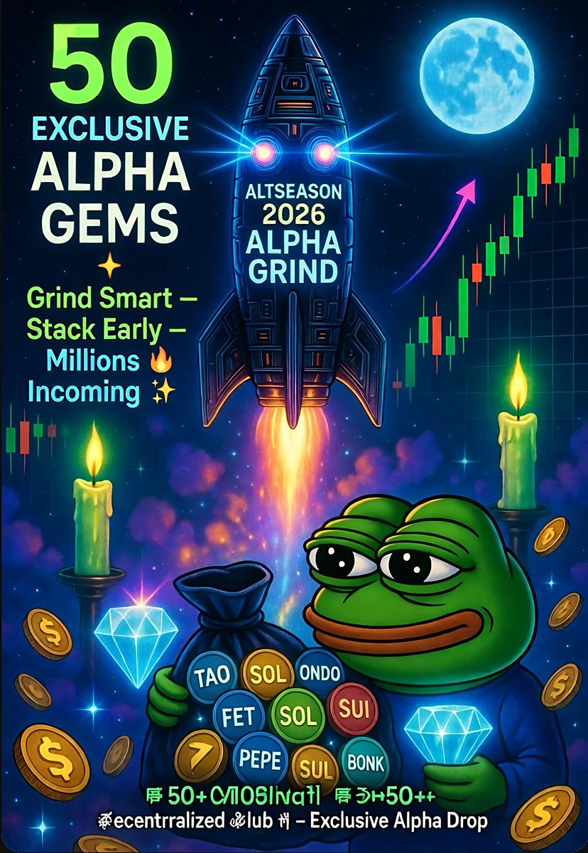 's tweet image. 🚨 Best 50 altcoins for this alpha grinding season (Jan 2026 vibes) – pure gems with hype, narratives, and pump potential.

1. $TAO – AI king, massive upside  
2. $FET – AI agents exploding  
3. $RENDER – GPU AI beast pumping  
4. $HYPE – Perp DEX revenue monster  
5. $SOL – L1