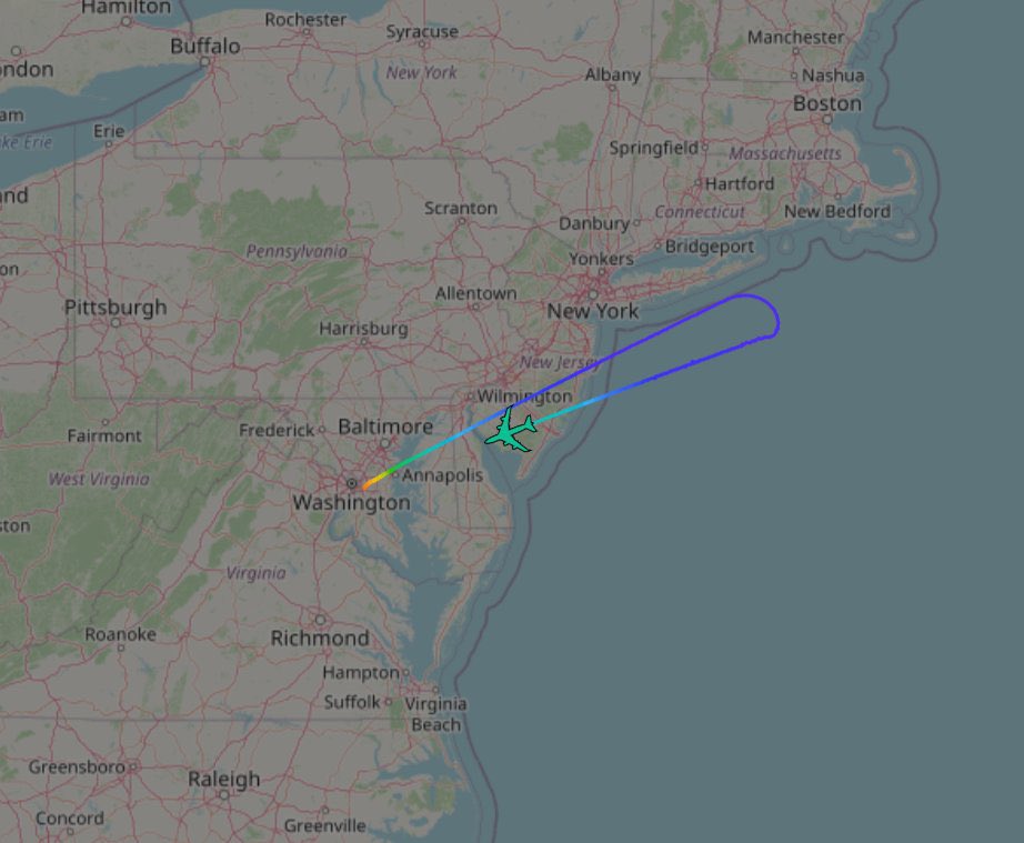 sentdefender's tweet photo. Air Force One carrying President Donald J. Trump has safely landed back at Joint Base Andrews near Washington, D.C. after a “minor electrical issue” caused the aircraft to turn around earlier over the Northern Atlantic. The President will now board another presidential aircraft, likely a C-32A with the 89th Airlift Wing, which will carry President Trump to the 56th Annual Summit of the World Economic Forum (WEF) in Davos, Switzerland.