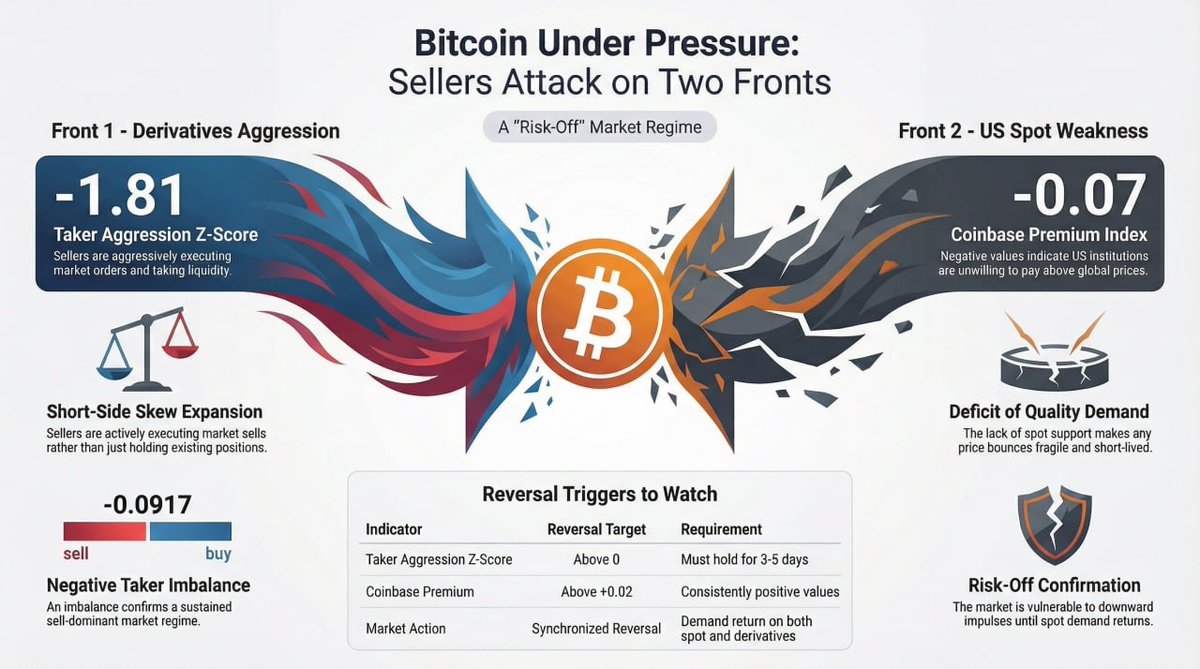 The current crypto market is in a Risk-Off phase. Market participants are  prioritizing risk avoidance, leading to aggressive selling in the  derivatives market and weakening demand in the spot market. #crypto  #bitcoin #