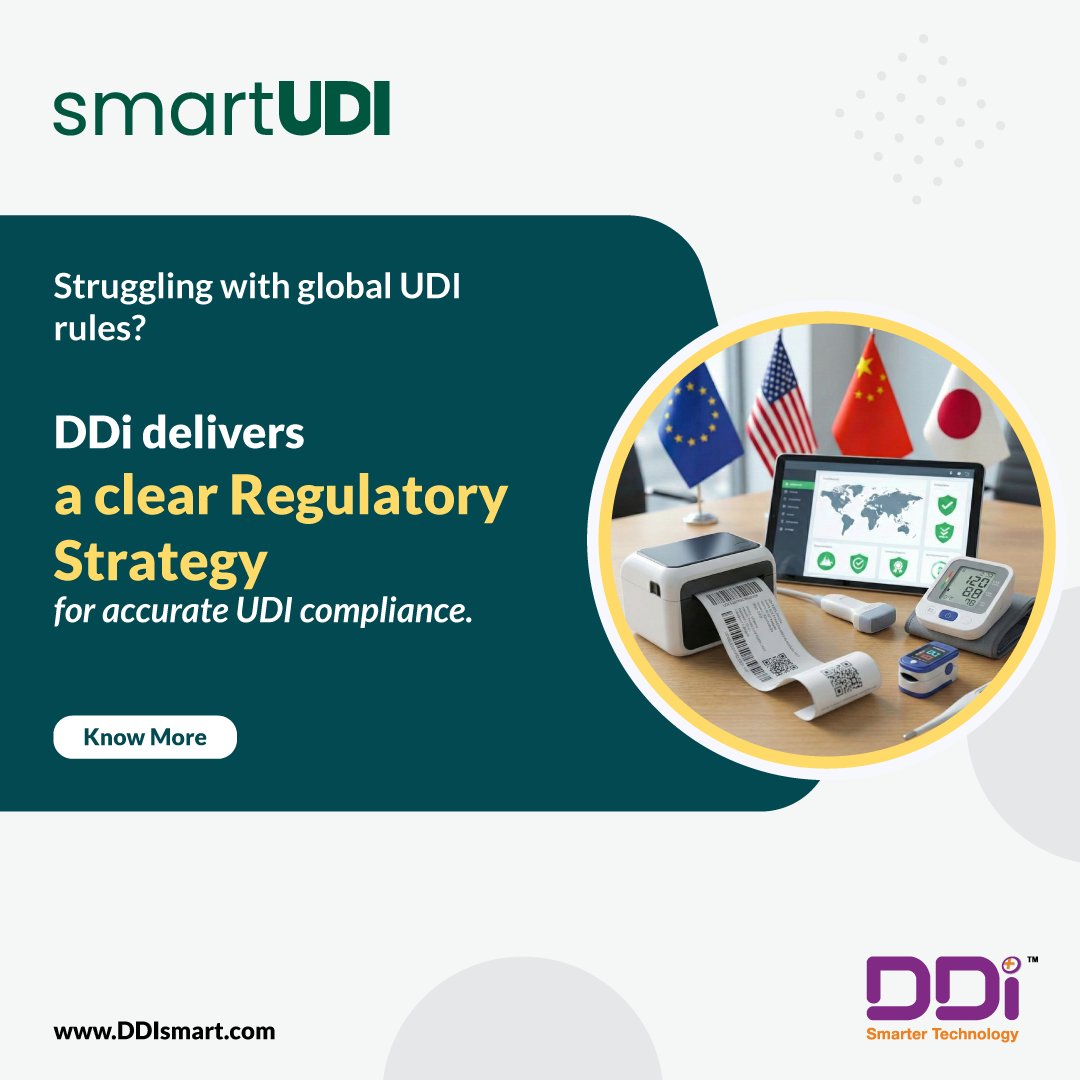 DDiSmart's tweet photo. Global UDI compliance starts with the right strategy. DDi helps define and execute UDI plans aligned with FDA, EU MDR, GUDID &amp; EUDAMED requirements.
 https://t.co/0jUNjF3jeK
#UDICompliance #MedicalDevices https://t.co/ComSPhBY9D