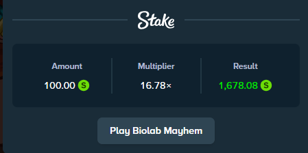 StallRich's tweet photo. Tried my luck on Biolab Mayhem after seeing Mocha go 4/5 profits in the SPL. 64x spins @syztmz ty https://t.co/D5kTZTGqzF