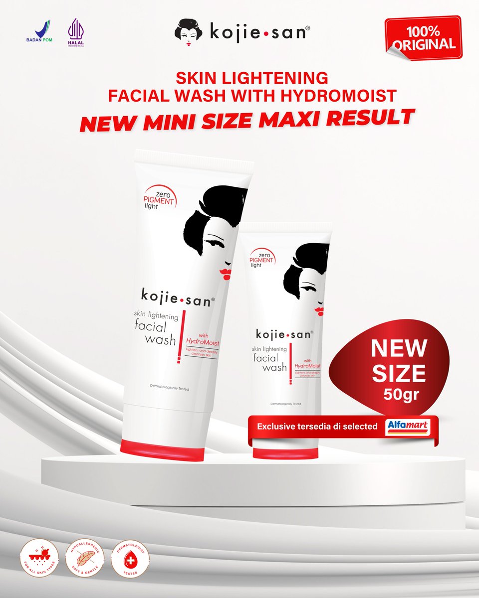 kecil ukurannya, besar hasilnya ✨
new mini size kojie.san skin lightening facial wash. kini tersedia di selected alfamart &amp; indomaret 🤍