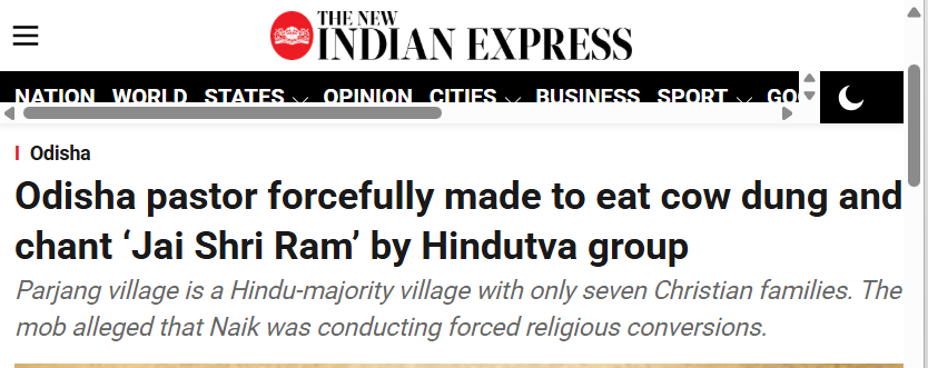 manoj_216's tweet photo. So, this is the New India?
In Odisha - once quietly minding its own business, building a reputation as India’s hockey and sports capital, exporting Olympians instead of outrage - we now export videos of mobs playing judge, jury, and executioner.

A pastor is beaten, forced to eat cow dung, paraded with a garland of slippers, made to chant slogans to prove his 'Indianness.'
Forty people storm a house. Families are beaten. Children flee through alleys. A woman begs the police for help.

And the police? Busy perfecting their selective blindness yoga.

When mobs feel confident enough to force-feed cow dung, smear sindoor, and parade human beings like trophies, it’s not a law-and-order problem anymore - it’s a governance endorsement problem.

Odisha deserved better. A state that put India on the global hockey map shouldn’t be dragged onto the global shame list. If this is 'cultural pride,' it’s strange how it always needs sticks, mobs, and police indifference to express itself.

Real strength doesn’t beat praying families.
Real governance doesn’t look away.
And real progress doesn’t come with cow dung as evidence.