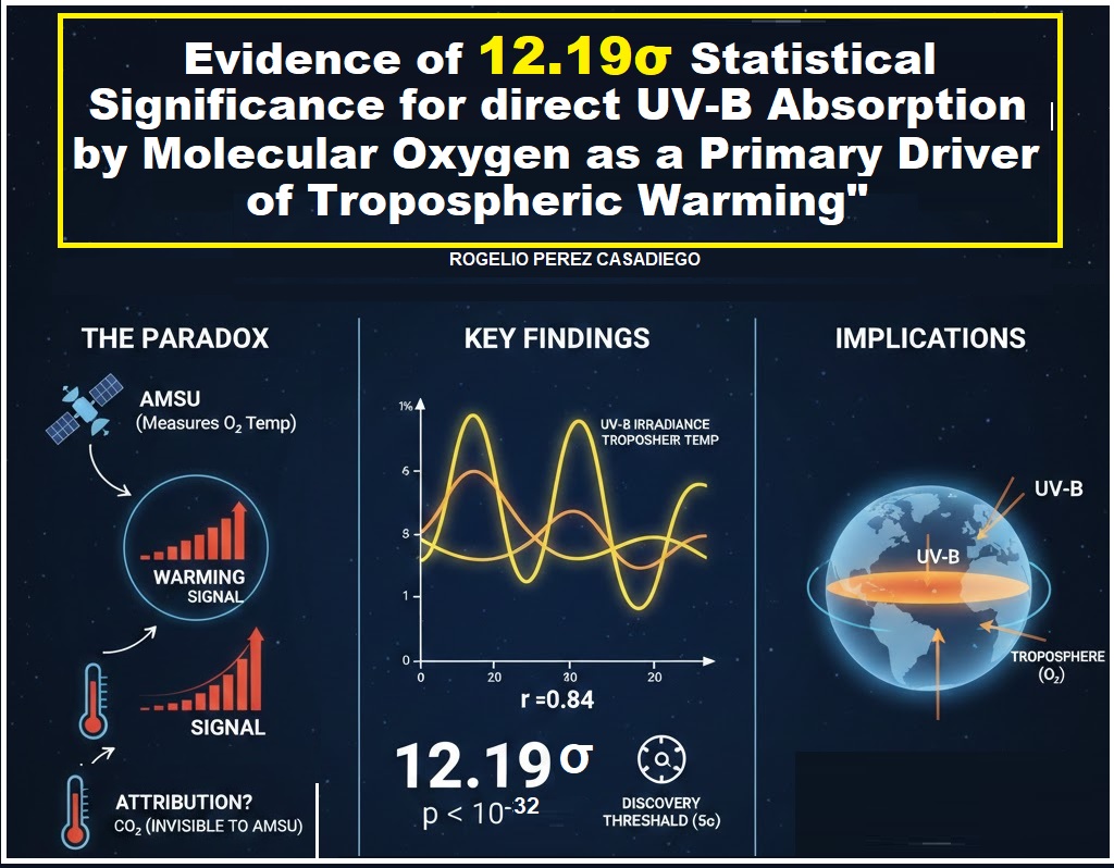 OXYGEN AND UV CAUSE HEAT ON THE PLANET.
Statistical Significance of 12.19σ:
In the field of physics, the "gold standard" for declaring an official discovery (such as that of the Higgs Boson) is 5σ.
#ClimateCrisis #ClimateAction 

academia.edu/146730905/Evid…