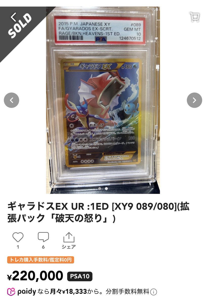 ✓ギャラドスEX UR アンリミ PSA10 ¥358,000-sold out ギャラドス強い_