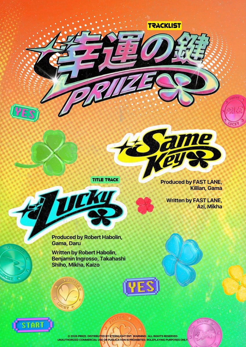 ㅤ

𝟭𝗦𝗧 𝗝𝗔𝗣𝗔𝗡 𝗦𝗜𝗡𝗚𝗟𝗘: 幸運の鍵
. . . 
A song to bring you 幸運 🍀

𝗧𝗥𝗔𝗖𝗞𝗟𝗜𝗦𝗧

#PRIIZE #LUCKY 
ㅤ
ㅤ