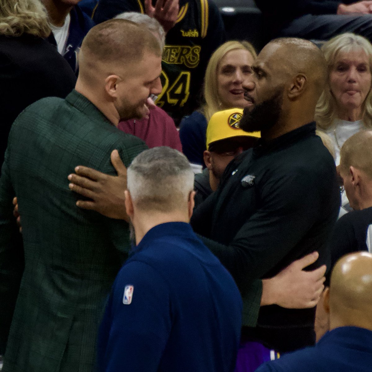 LeBron came over to hug Jokic during the timeout