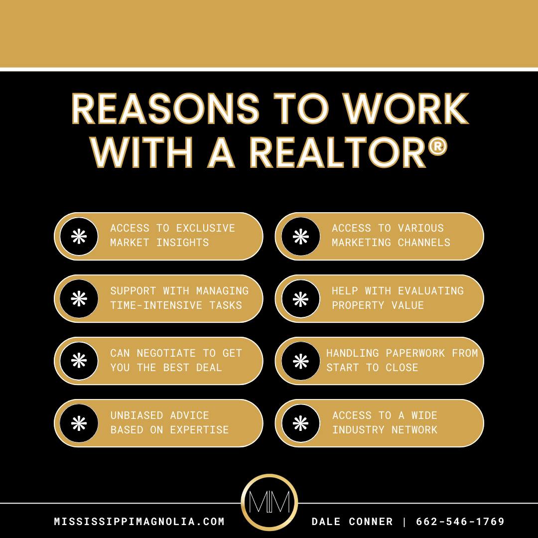 Real estate comes with a lot of moving parts. Having a realtor (me!) means expert guidance, strong negotiation, and every detail handled from start to close -- so you don’t have to. 

Let's Chat!

Dale Conner | Mississippi Magnolia
💻 SellWithDale.com