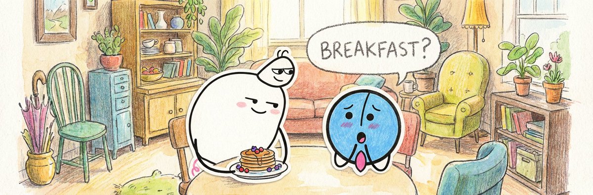 he's looking at me like i just said something important. i said 'breakfast'. perfect friend 💙🦄