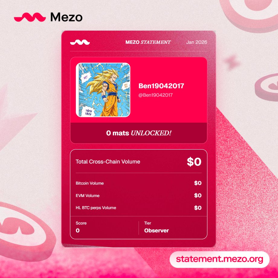 Easy 0 mats just for generating my Mezo Statement.

When a ~$30M-backed Bitcoin banking protocol starts rewarding on-chain history, I pay attention.
statement.mezo.org/ref/94B422C5