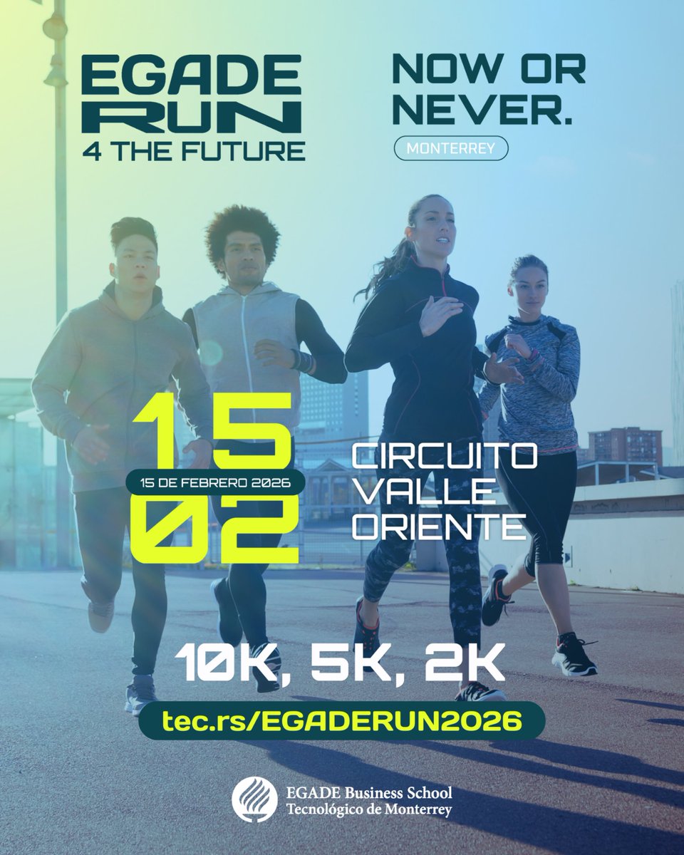 egade's tweet image. 🏃‍♀️ Correr también puede cambiar futuros.

Este 15 de febrero, #EGADERun4TheFuture impulsa la Latin American Leaders Scholarship.

10K | 5K | 2K familiar &amp;amp; pet friendly
📍 Valle Oriente, #Monterrey

Corre con propósito.
🔗 spr.ly/6013C4VKh