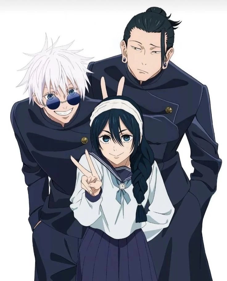 stsghour's tweet photo. gojo and geto with riko https://t.co/PsUG38Ycu7
